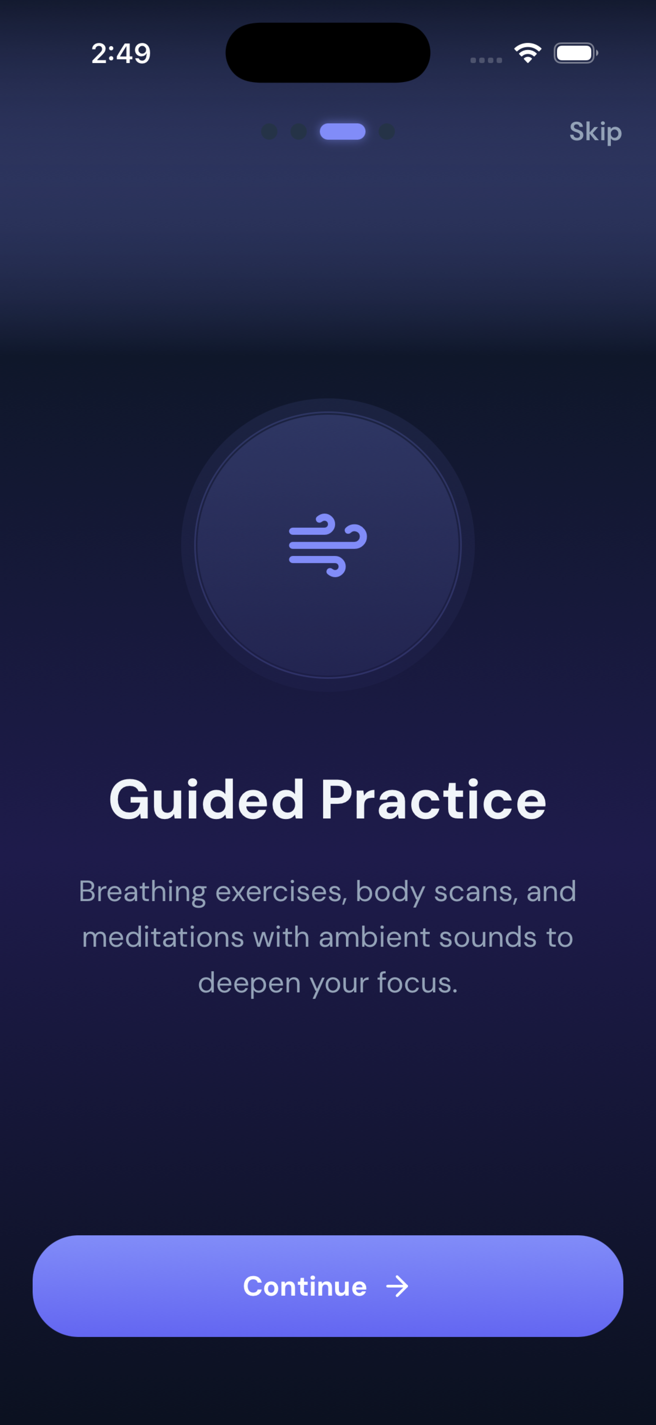 Guided Practice — breathing and body scan sessions