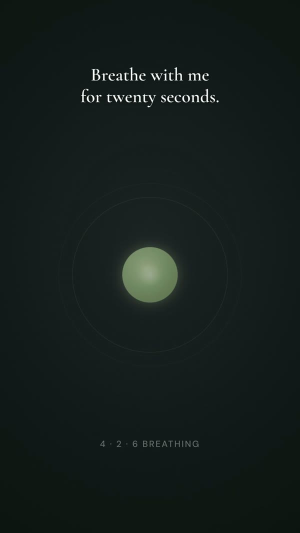 Heathen's breathing exercise: a glowing sage orb guiding a breathe-in count.